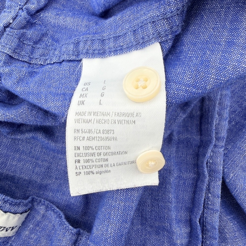 American Eagle Shirt Mens L Blue Geometric Slim Cotton Chambray Short Sleeve - Picture 6 of 12